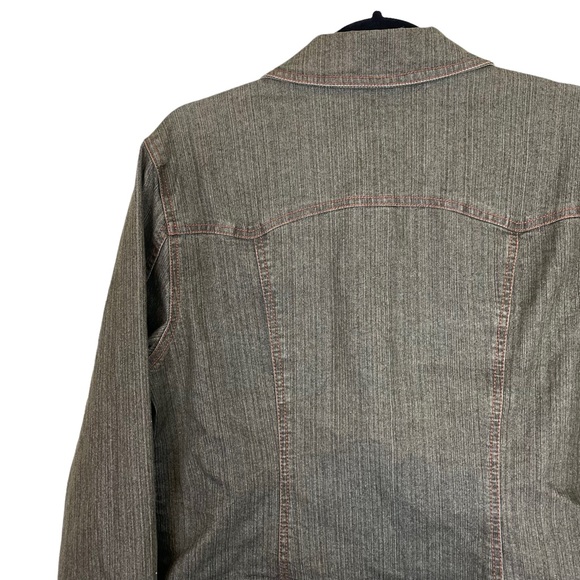 Spanner Olive Denim Botton-Down Jean Jacket Size 12 Spandex Stretch Blend Green - Picture 3 of 14